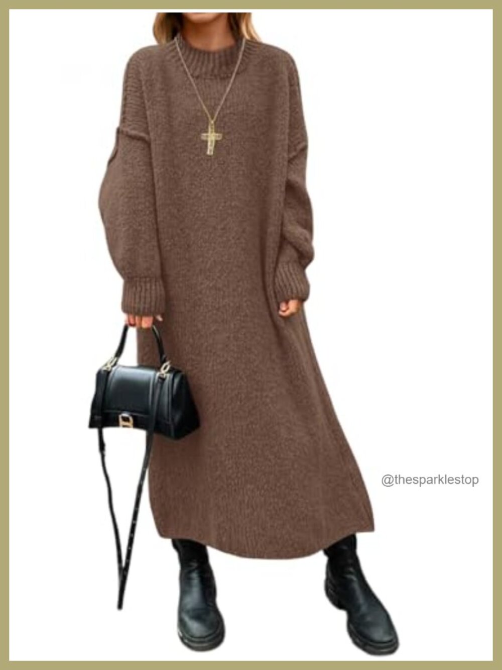 Oversized Chunky Knit Mock Neck Long Sleeve Maxi Sweater Dress